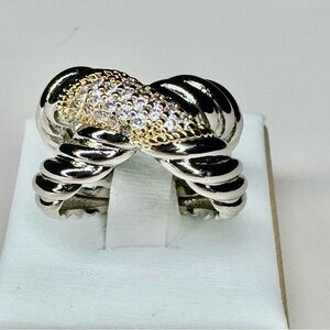 Two Tone Chunky Crisscross Pave Ring